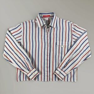 Vintage Halston lll Button-Down Blouse Top Red White Blue Striped 80s Size 10